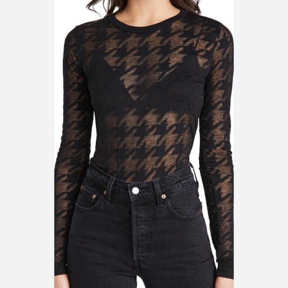 Rag & Bone T-shirt Black White Houndstooth Top Long Sleeve - Picture 8 of 8